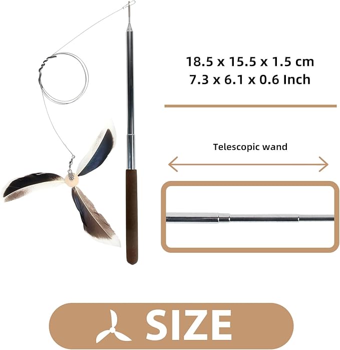 ALL FOR PAWS Cat Real Feather Toy Kitten Cat Wand Toy Kitten Teaser Toys Telescopic Wand Kitty Cat Enrichment Toy for Indoor Cats