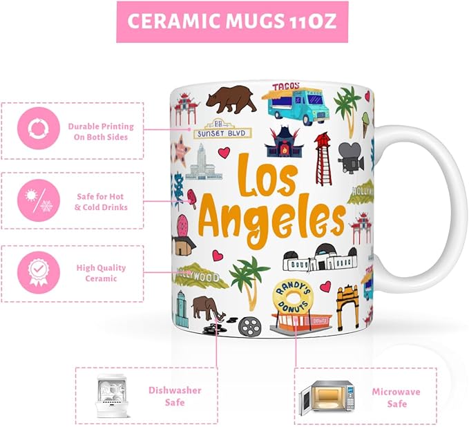 America Los Angeles Mug Unique Design Home Kitchen Decorative Travel Holiday Souvenir Gift Los Angeles Lovers History 11 Oz Coffee Mug Cup