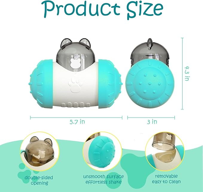 Treat Dispenser Dog Cat Toy Enhanced Slow Dispenser Food Puzzles Ball Interactive Chase Training Toys for Small Puppy Cat Bunny Hamster Pet Pig(Blue)