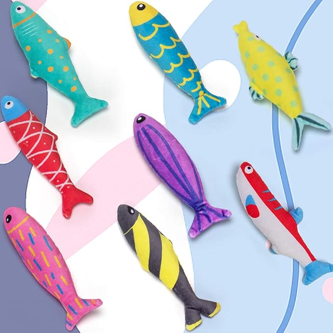 Catnip Toys for Indoor Cats, Natural Catnip Cat Toys Kitten Toys - 8 PCS Fish Cat Toys Set for Boredom