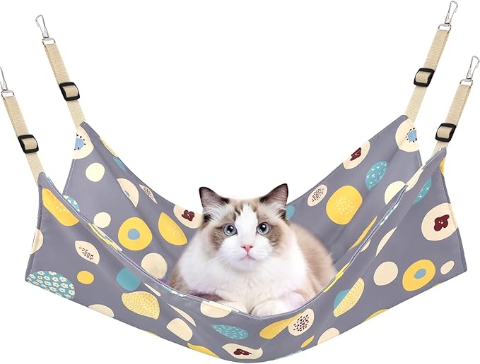 Cat Hammock Bed Cool Summer Hanging Adjustable Pet Hammock Bed for Cats/Small Dogs/Rabbits/Other Small Animals (Grey)