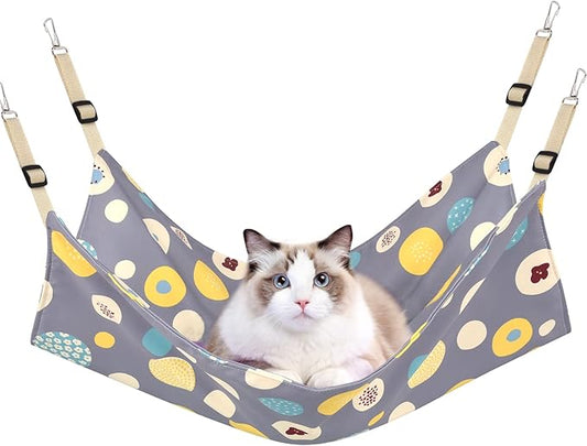 Cat Hammock Bed Cool Summer Hanging Adjustable Pet Hammock Bed for Cats/Small Dogs/Rabbits/Other Small Animals (Grey)