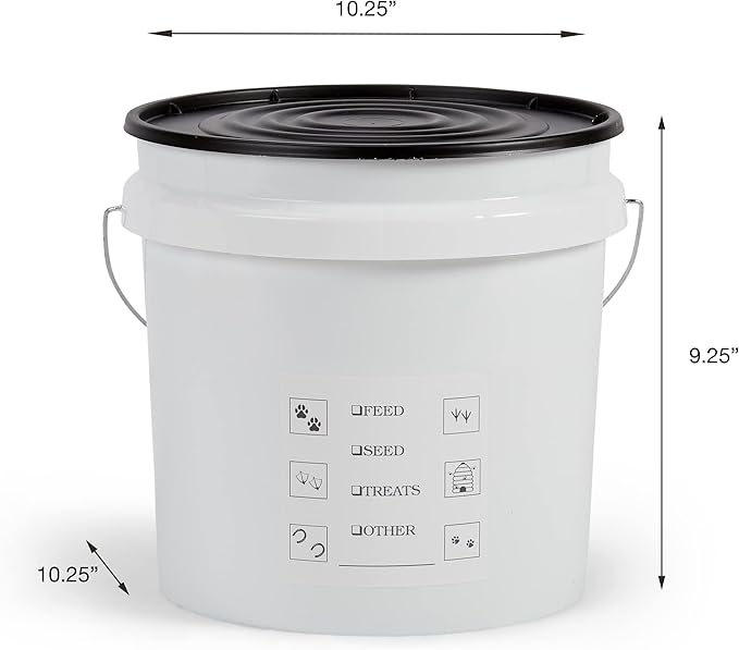 United Solutions Airtight Pet Food Storage Container, 2 Gallon Capacity, Great for Dog Food, Cat Food, Bird Seed, Dry Food Storage, White Container with Black Lid, 2-Pack