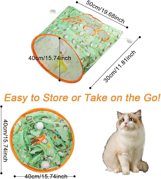 Aohcae Cat Tunnel Bags for Indoor Cats,Cat Play Tunnel Toy, Collapsible Interactive Cat Drill Bag Pet Toy with Plush Ball Cat Self Interactive Toys