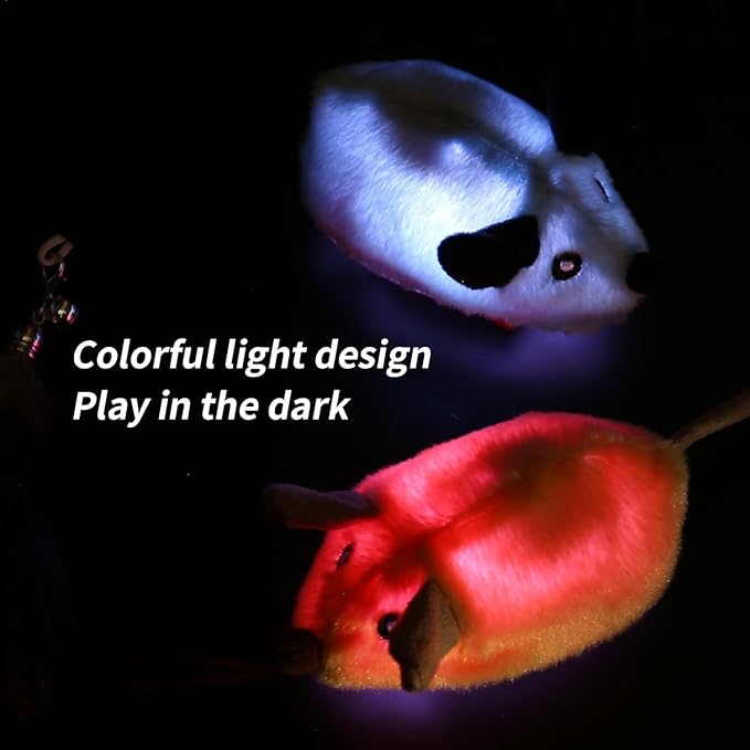 Interactive Cat Toys Mouse for Indoor Cats Rechargeable LED Cat Mouse Toy Feather Bell Tail Lifelike Electric Automatic Moving Mouse Cat Toy for All Breeds Cat Boredom Exercise-Gray