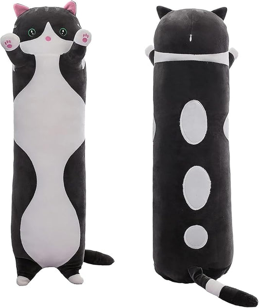 Cute Long Plush Cat Pillow,Soft Plushie Stuffed Animal Toy,Gift for Kids Girlfriend (Black, 43.3inch/110cm)