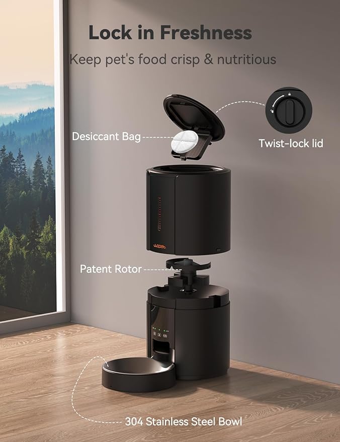 WOPET Automatic Cat Feeders,5L WiFi Pet Feeder with APP,Schedule Feeding Pet Dry Food Dispenser for Cats,10s Voice Recording,Up to 10 Meals per Day,Black