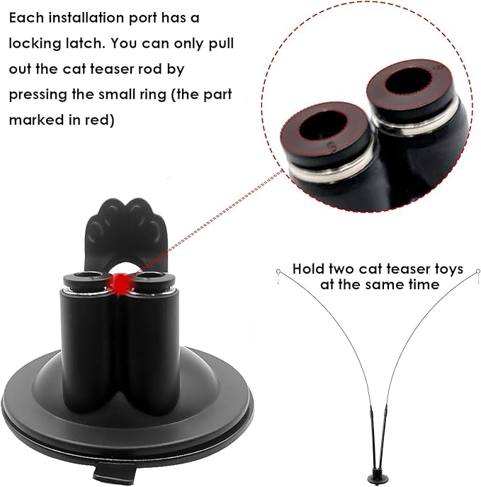 YXI Double-Headed Suction Cup Base for Cat Toy Set - Strong and Durable Suction Cup Accessory for Mounting Two Interactive Cat Wand Toys - Compatible Cat Toy Set - Safe and Non-Toxic Material