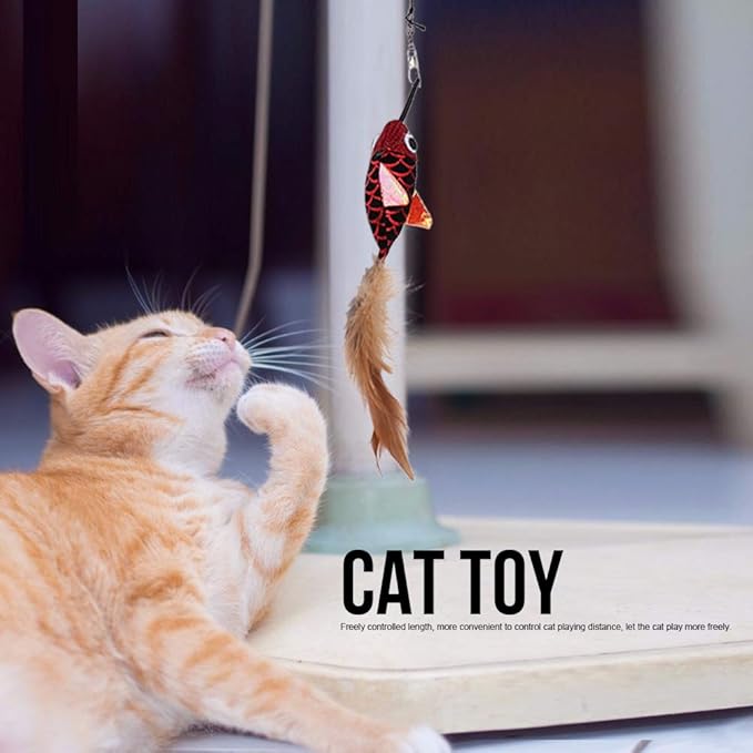 Cat Feather Toys Wand, Plastic Simulation Telescopic Pet Cat Funny Teaser Dangler Rod Stick with Feather, Catnip Interactive Training Toy for Indoor Cats Kitten Play Chase