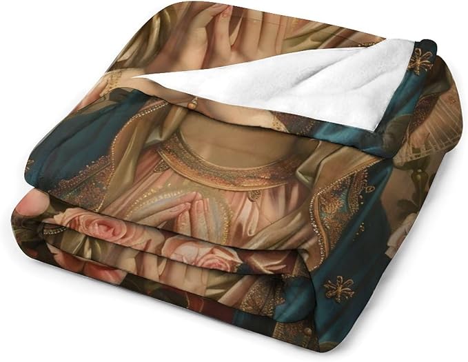 Virgin Mary Throw Blanket Catholic Religious Faith Mexican Mother of God Prayer Print Blankets Gifts for Couch Sofa Stuff Decor Cozy Fleece Plush Flannel Bedding for Lover Men Women Adults 50"x60"