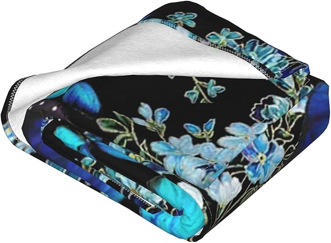 Butterfly Blanket Blue Butterflies Decor Throw Blanket Super Warm Soft Plush Fleece Flannel Beautiful Butterfly Flowers Blanket Gifts for Girls Boys Winter Couch Bedding for Baby Kids Women 50"X60"