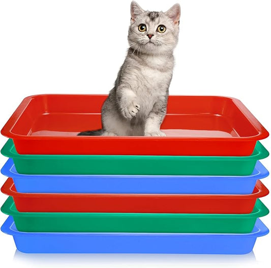Hiceeden 6 Pcs Open Kitten Litter Box, 15.3 x 12 x 1.4 Inch Plstic Small Cat Litter Tray, Low Entry Travel Toilet Litter Pan for Rabbit, Kitty, Bunny, Guinea Pig, Multi Color