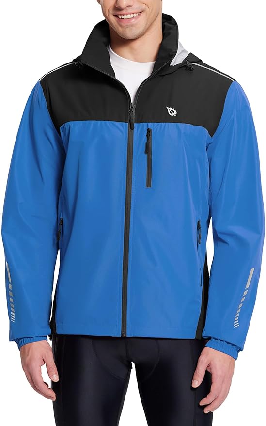 baleaf Men's Rain Jacket Waterproof Windbreaker Running Cycling Golf Hiking Gear Hood Lightweight Reflective Packable