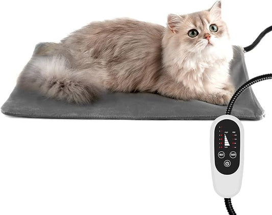 NICREW Cat Heating Pad, Temperature Adjustable Heated Cat Bed with Auto Shut Off Timer, Indoor Pet Heated Bed Mat for Cats and Dogs, 17.7 x 15.7 Inches