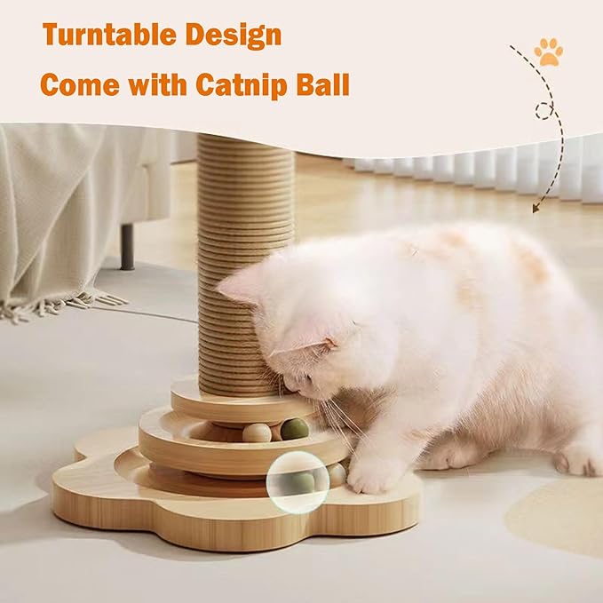Cat Scratching Post Cat Scratcher Kitten Toys for Indoor Cats, 4-in-1 Interactive Trackball Toys with Cat Teaser 18.1" Tall Wooden Scratch Post Interactive Toy with Dangling Ball Cat Toy