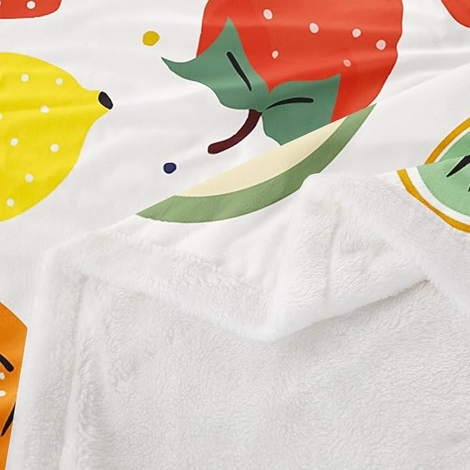Tropical Fruit Print Fleece Throw Blanket Lemon Pineapple Watermelon Sherpa Blanket for Sofa Couch Bed Summer Vacation Style Plush Blanket Fresh Vibrant Fuzzy Blanket Bedroom Decor Baby 30x40 Inch