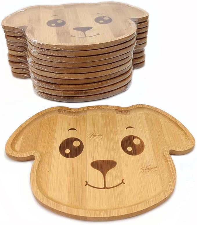 4915, Bamboo Food Plate for Snacks Appetizer Fruit Vegetable | Children Meal Plate | Picnic Kitchen Party | Eco-Friendly Plates, Dog Face Shaped, 9.75"X6.75", 10 Pack