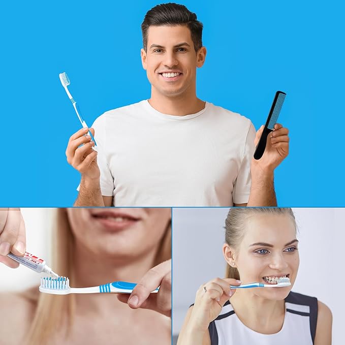 48 Sets Personal Hygiene Kit Basic Toiletry Kits Homeless Supplies Bulk for Women, Men, Travel, Charity, Business Include 48 Shampoo, 48 Toothbrush, 48 Toothpaste, 48 Comb, and 48 Bath Soap