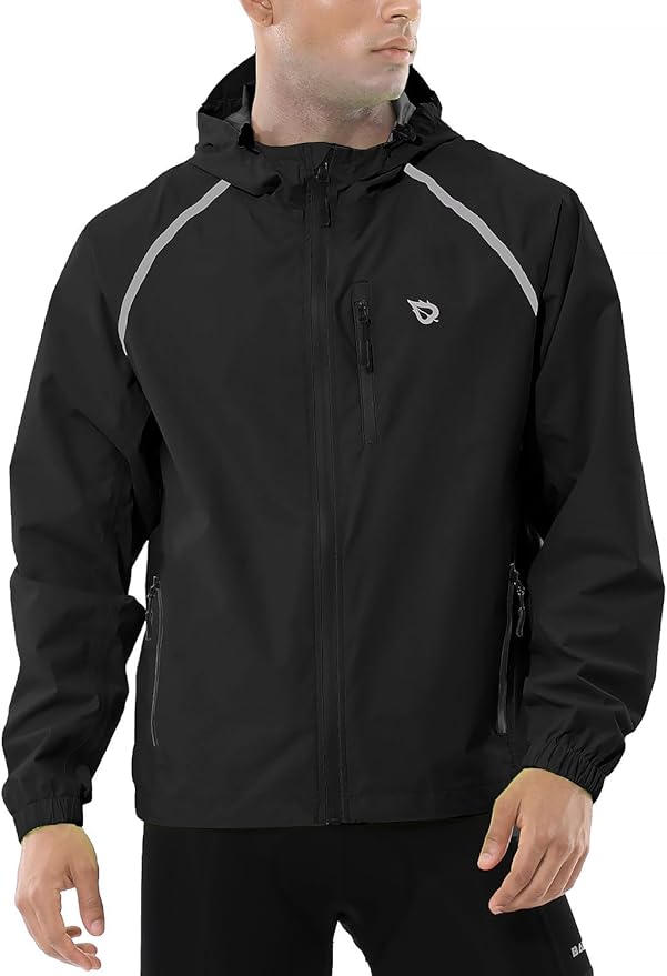 baleaf Men's Rain Jacket Waterproof Windbreaker Running Cycling Golf Hiking Gear Hood Lightweight Reflective Packable