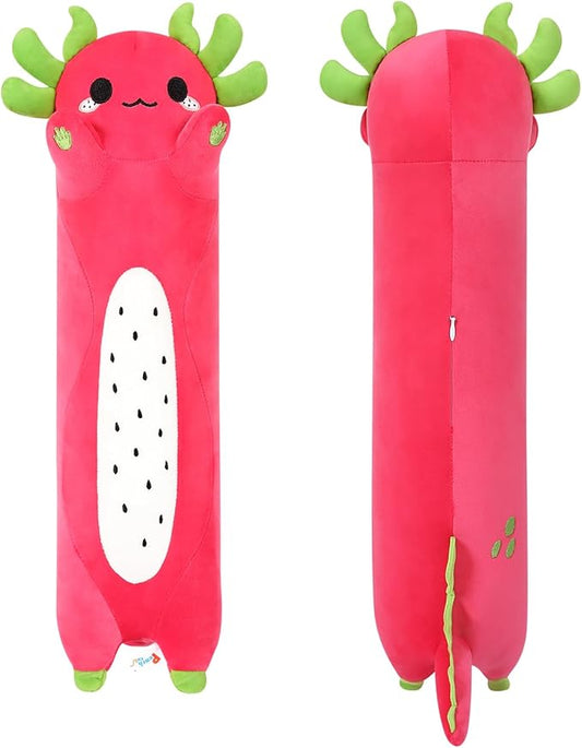 PEACH CAT Long Dragon Fruit Axolotl Stuffed Animal Kawaii Pitaya Axolotl Plush Pillow Toy for Girls and Boys 19.6"