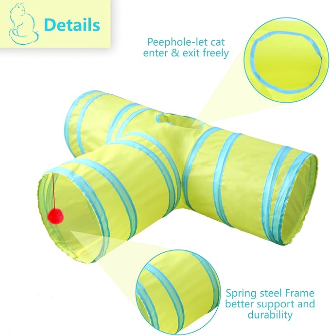 Cat Tunnel, Collapsible Tube with 1 Play Ball Kitty Toys, 3 Ways Cat Tunnels for Indoor Cats, Puppy, Kitty, Kitten, Rabbit
