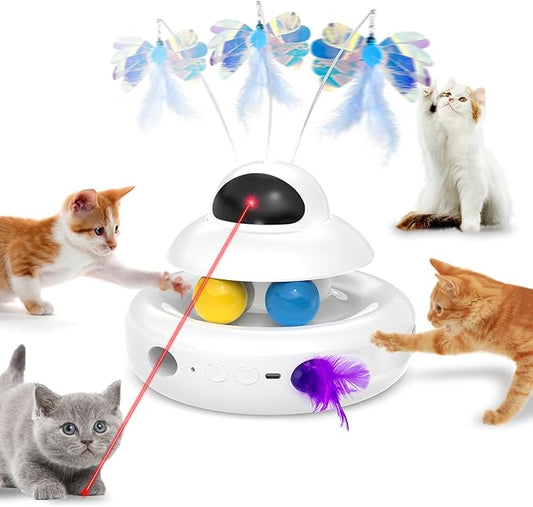 Cat Toy,Interactive 4-in-1 Automatic Cat Toys for Indoor Cats,Electronic Whack a Mole, Fluttering Butterfly,Track Balls Kitten Toy,Feather Toys for All Breeds