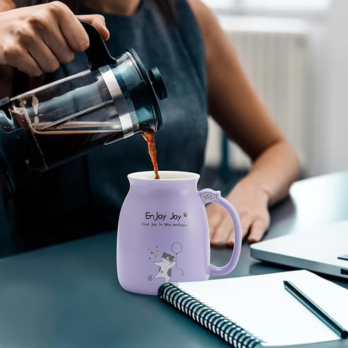 Bgbg Cute Cat Mug - Novelty Ceramic Coffee Cup With Kawaii Wooden Kitty Lid, Lovely Claw Spoon, Anime Coaster - Christmas Birthday Gifts for Women, Cat Lovers, Girls, Kids - 480ML