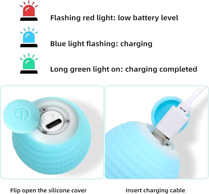 Interactive Cat Toys Ball Pet Smart Ball Automatic Rolling Chase Ball with Colorful Lights, Perfect Indoor Playmate Toy Ball for Kitten & Puppy Dog Playing, USB Rechargeable (Sky Blue)