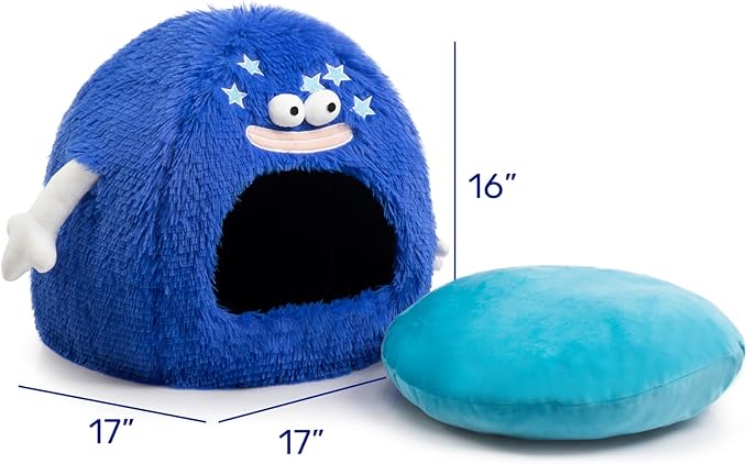 Hollypet Cat Beds for Indoor Cats, Cat Bed Cave, Cat House with Washable Cushion, Cat Bed Small for Kittens, Small Pets, Cat Tent Sleeping Bed, Cat Bed Warmer Pet Nest, Royal Blue Monster