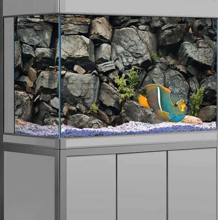 36X20IN Stone Aquarium Background, Rock Fish Tank Background, Natural Rocky Glass Terrarium Background with 8 EVA Double-Sided Tape