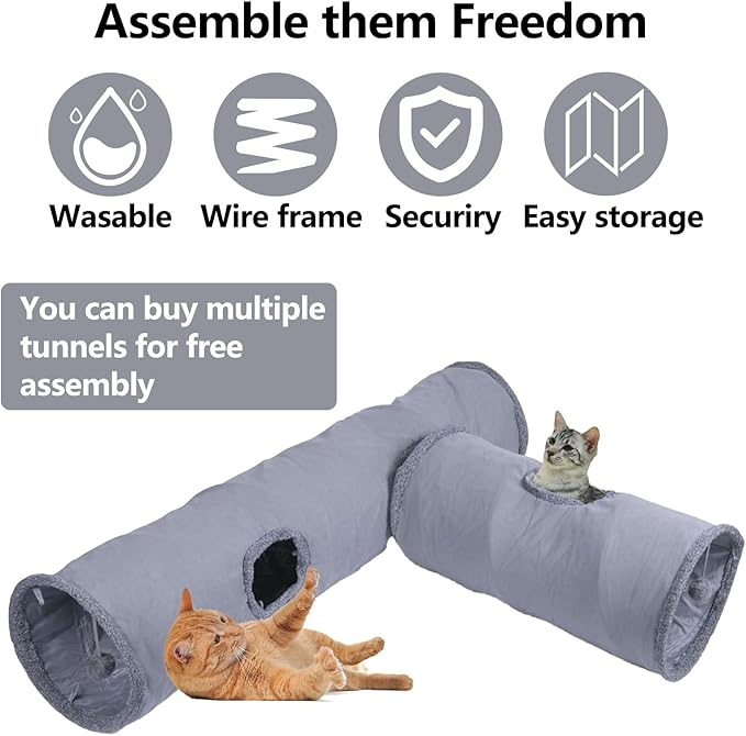 Cat Tunnel, Durable Suede Collapsible Cat Play Tube Toys with Play Ball, Indoor Cat Play Tunnel for Cat, Puppy, Kitty, Kitten, Rabbit (Small)