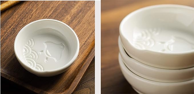 4pcs Ceramic Japanese Relief Seasoning Dishes Relish Plate Appetizer Plates,3inches