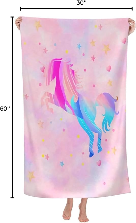 Unicorn Beach Towel for Girls, Personalized Beach Towels for Kids Microfiber Beach Towels Bulk, Cute Beach Towel, Quick Dry Pool Towel 30"x 60"