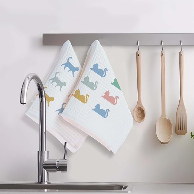 Cute Cat Kitchen Towels Set of 2 Cat Mom Gifts for Women Cats Gifts Tea Towels for Cat Lovers Cute Towels Decorative Set for Kitchen & Bathroom Cat Kitchen Accessories 16×24 Inch