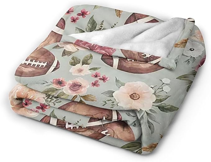 Football Blanket Football Flower Throw Blanket Football Decor Stuff Merch Cozy Print Flannel Fleece Soft Plush Fuzzy Warm Lightweight Bedding Gifts for Women Men Girls Kids Teenager 50"X40"
