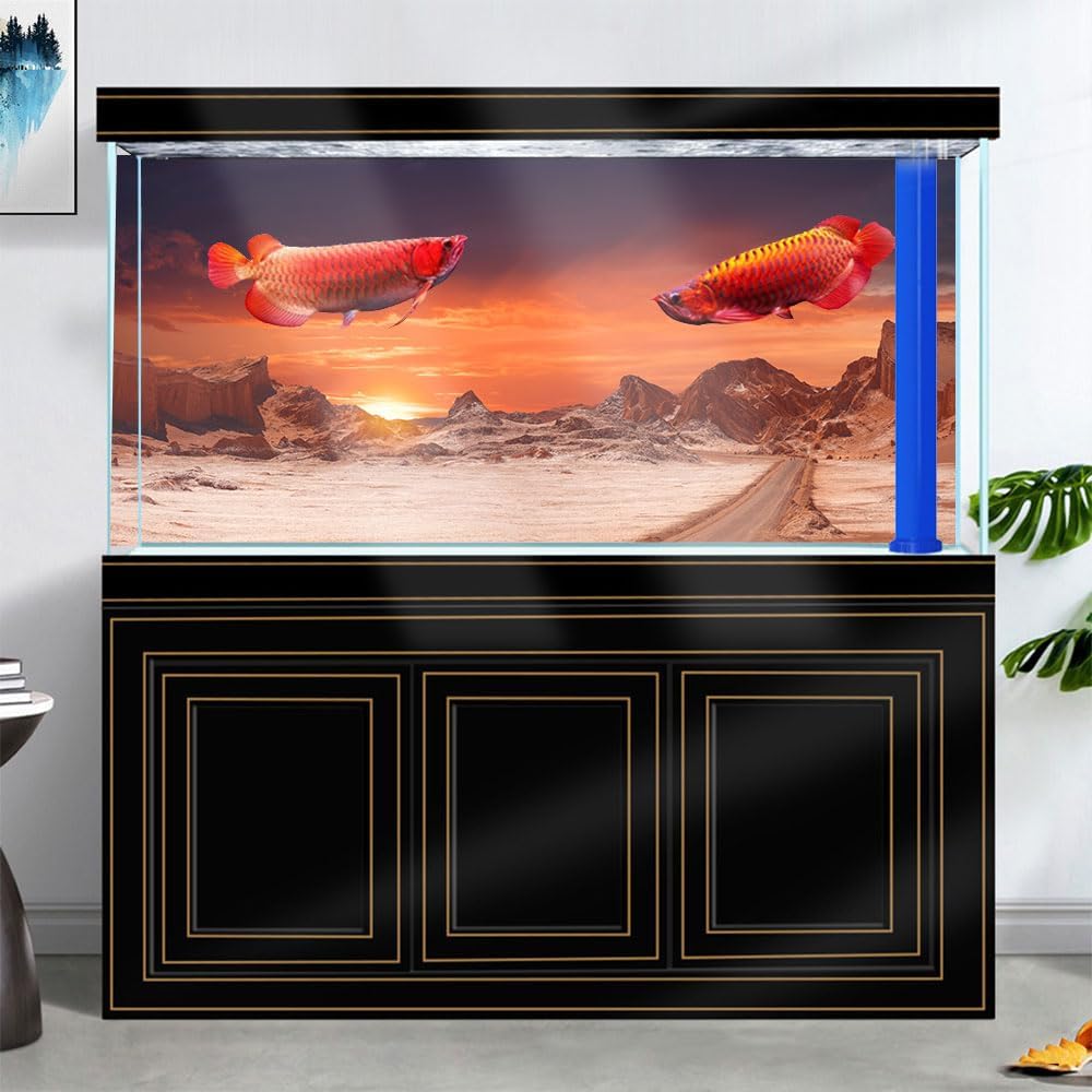 30X18IN Sun and Desert Moon Themed Reptile Habitat on Orange Durable Decorative Background, Terrarium Background with 10EVA Double-Sided Tape