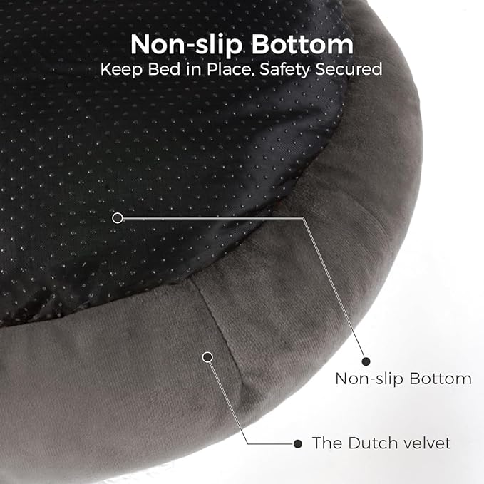 Cat Bed for Indoor Cats,Round Cat Bed for Small Pets,Washable Pet Bed with Non-Skid Bottom,Pet Bed for Puppy and Kitty,19 Inches,Deep Grey