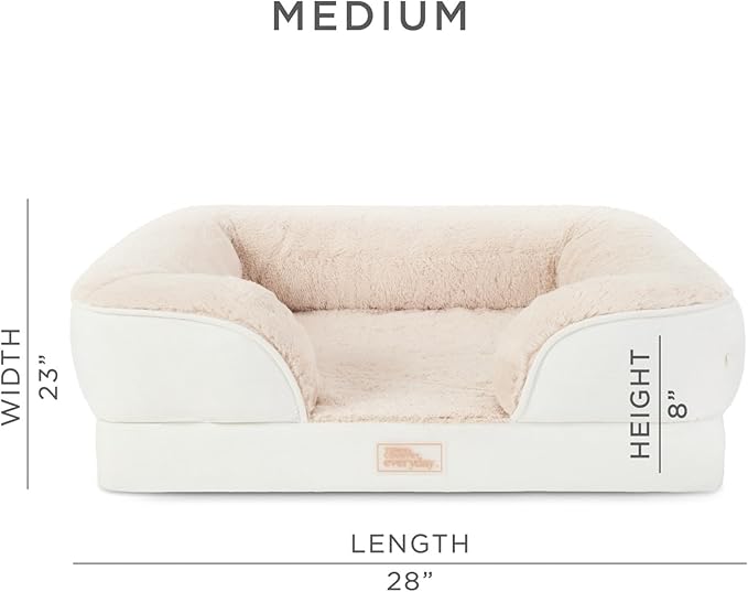 TOWN & COUNTRY EVERYDAY CuddleTown Comfy Solid Bolster Sofa Pet Bed, Supportive & Calming Egg Crate Foam, Water Repellent, Non-Slip Bottom, Machine Washable Cover, Cream, Medium 28"x23"x8"
