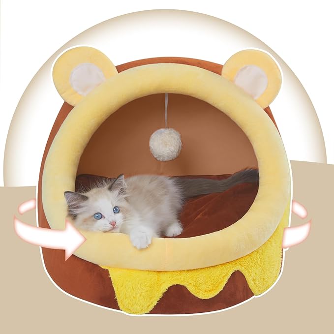 Jiupety Cute Cat Bed Honey Pot, Cat Bed for Indoor Cat, Soft Cozy Cat Bed Cave Fit for Many Cats and Puppy, Honeypot, L.