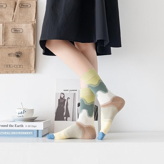 Benefeet Sox Cute Crew Socks for Women Girls Novelty Funny Patterned Socks Colorful Kawaii Cotton Casual Calf Sock 5 Pairs