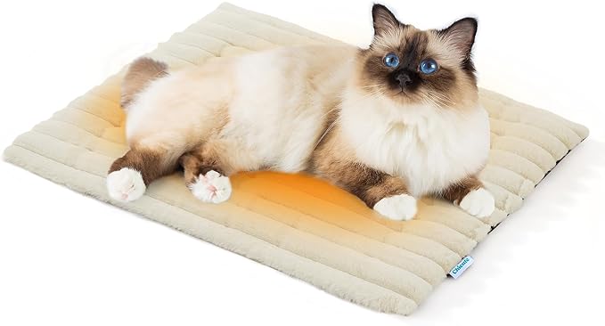 Luxury Soft Self Warming Cat Bed, 24" x 18" Thermal Warm Small Dog Pad for Indoor & Outdoor, Washable Pet Mat with Non-Slip Bottom (Beige)