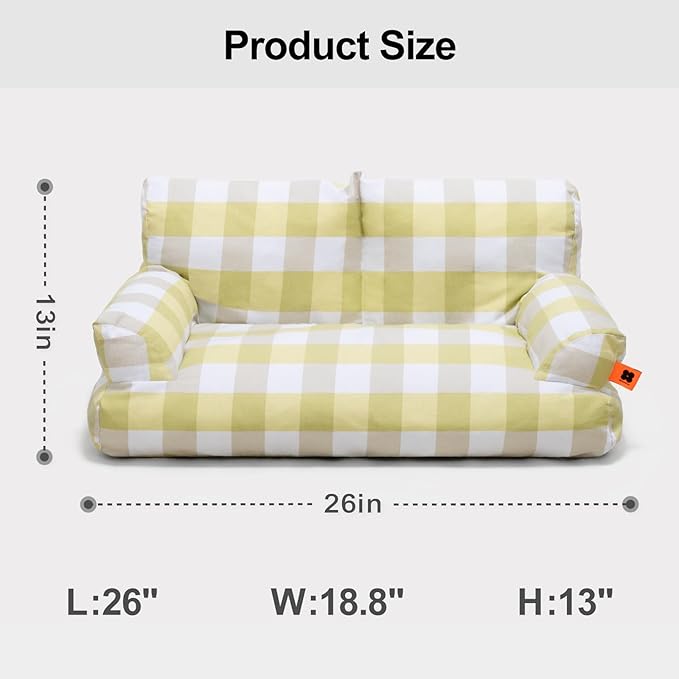 MEWOOFUN Pet Sofa Bed for Medium Pets Cat Couch Cat Bed with 26×19×13 Inch Removable Washable Cover Nonskid Bottom Puppy Couch Pet Bed up to 25 lbs (Yellow & White)