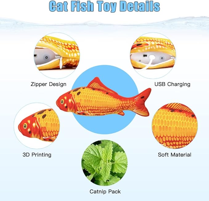 TOOGE 2 Pack 11" Floppy Fish Cat Toys with SilverVine and Catnip for Indoor Cats for Small Dogs Interactive Automatic Flopping Fish Cat Kicker Toys for Cats Puppy Small Dog