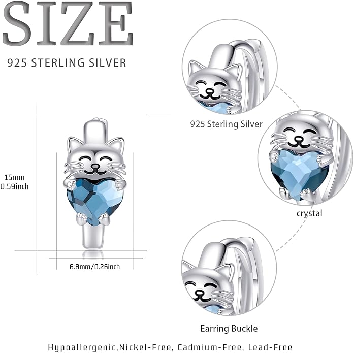 925 Sterling Silver Cat Earrings Cute Animal Kitten Stud Earrings cat Jewelry Gifts for Women Girls Hypoallergenic Earrings for Sensitive Ears
