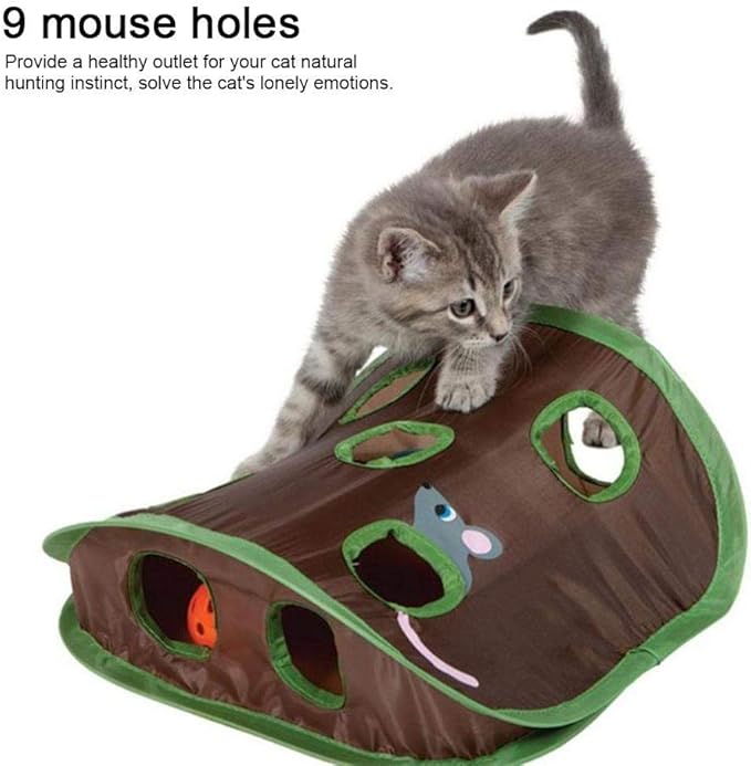 TOPINCN Cat Toy 9 Mouse Holes Pet Cat Interactive Toy Intelligence Trainning with Bell Ball Folding Creative Vocal Cat Mice Toy Hide Seek Toys