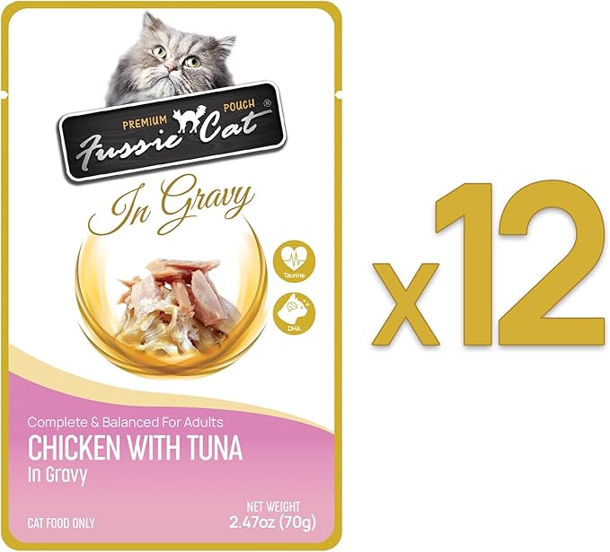 Fussie cat Premium Chicken w/Tuna in Gravy 2.47 Oz (Pack of 12)