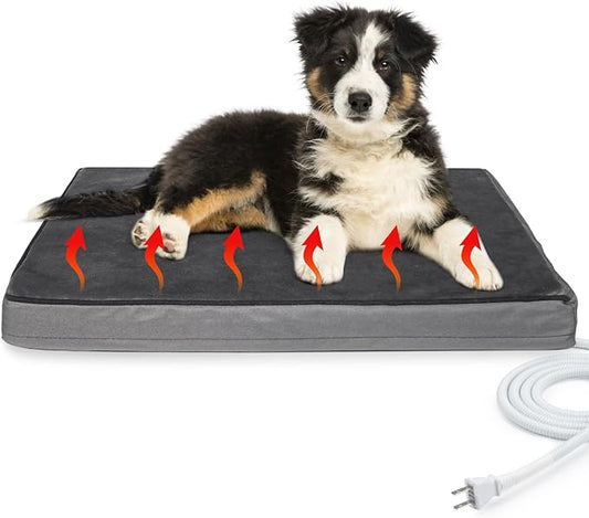 Orthopedic Foam Heated Pet Bed, Auto Temperature Control, Waterproof, Chew Resistant Cord, for Dogs/Cats (Medium, Black)