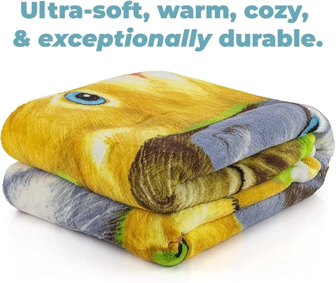 Dawhud Direct Cartoon Selfie Cat Fleece Blanket for Bed, 75" x 90" Queen Size Kitten Fleece Throw Blanket for Women, Men and Kids - Super Soft Plush Cat Blanket Throw