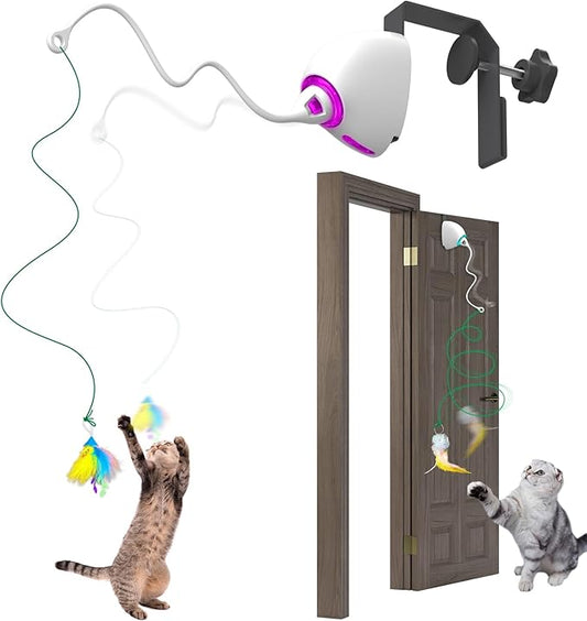 Interactive Toys for Indoor Cats Kitten Play Chase Exercise, Rechargeable Door Hanging Cat Teaser Self Play Feather Cat String Toys
