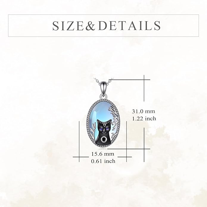 Black Cat Necklace Moonstone Sterling Silver Cats Moon Necklace Gothic Witch Black Cat Jewelry Gifts for Cat Lovers Women
